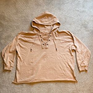 Aerie oversized lace up raw hem hoodie sweatshirt